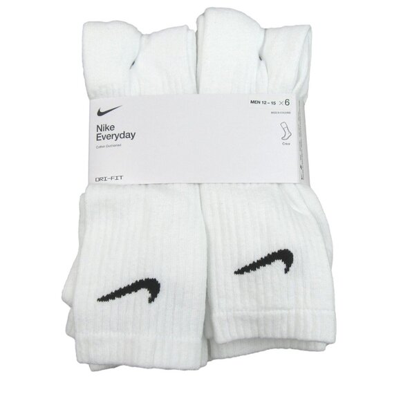 Nike Everyday Cushioned Crew Socks (6 Pack) Mens Size 12-15 White NEW - Picture 1 of 9